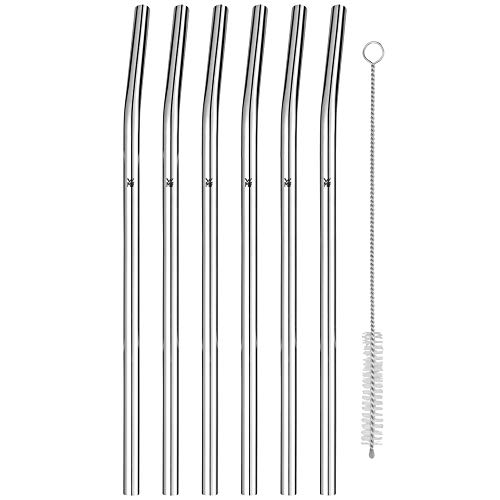 Wmf Baric - Set Di 7 Cannucce In Metallo, 6 Cannucce Piegate Per Bere E 1 Spazzola Per La Pulizia, Ecologiche E Riutilizzabili, Per Bevande Calde E Fr