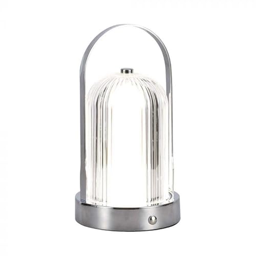 V-Tac Vt-1057 Lampada Led Da Tavolo 1W Cct 3In1 Colore Cromo Stile Antico Ricaricabile Con Usb C Touch Dimmerabile 12Cm - 7990