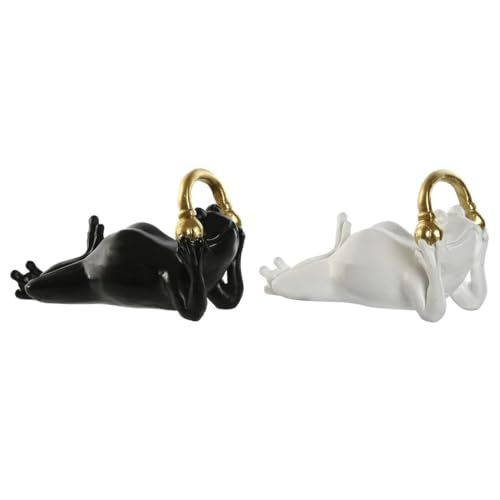 Home Esprit Figura Decorativa Bianco Nero Oro Rana 25 X 13 X 15 Cm (2 Pezzi)