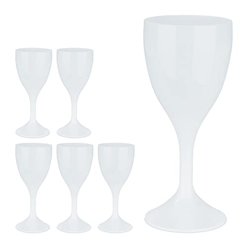 Relaxdays Calici In Plastica, Set Da 6 Bicchieri Da Vino, Infrangibili, Riutilizzabili, Senza Bpa, 250 Ml, Flute, Bianco