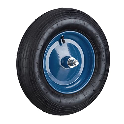 Relaxdays Ruota Carriola 4.80 4.00-8, Da Gonfiare, Cerchione In Acciaio Con Asse Antiforatura Ruotino Carrello, Nero Blu, 39 Cm
