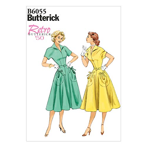 Butterick Patterns 6055A5 - Cartamodello Per Vestito E Cintura, Taglie: Uk 6-8 - 10-12 - 14 (Eu 38-46), Colore: Bianco