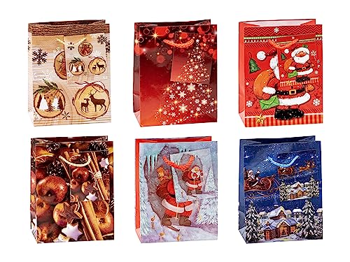 Tsi 84027 Sacchetti Da Regalo, 6 Motivi Di Natale, Misura 14X 11 X 6,5 Cm, Confezione Da 12 Pezzi
