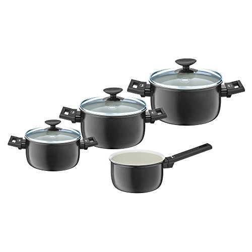 Berndes Alu Specials Kochtopfset Batteria 7 Pezzi: Casseruola, Pentolino 16 Cm, Coperchi In Vetro 16+20+24 Cm, Alluminio Forgiato, Beige, 4 Unità