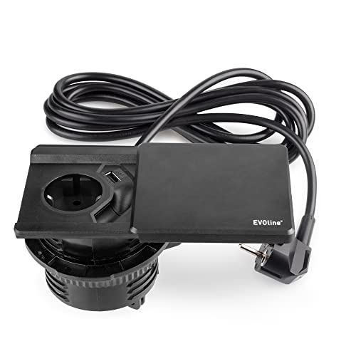 Emuca - Multiconnettore Da Incorporare Nei Mobili, 1 Presa Schuko Eu E 1 Porta Usb, Verniciato Nero, Tecnoplastica