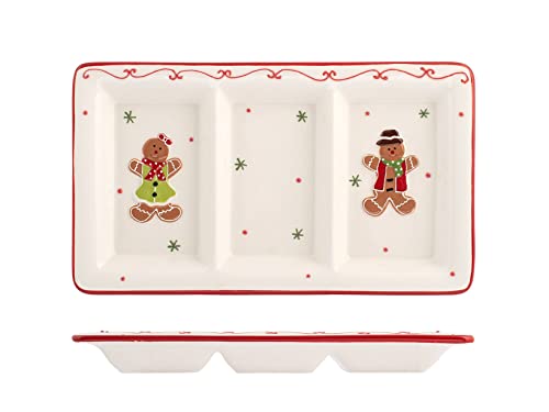 H&H Piatto Gingerbread 3 Posti In Ceramica Decorata Cm17X30