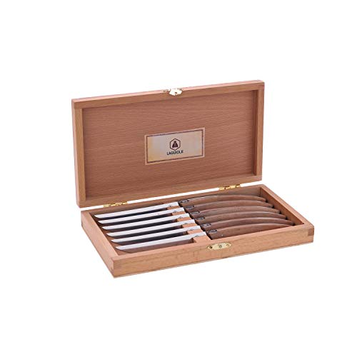 Laguiole - Laguiole 40268472 Scatola Da 6 Coltelli Da Bistecca (23 Cm) Con Lama In Acciaio Inossidabile E Manico In Legno Marrone Pakka -