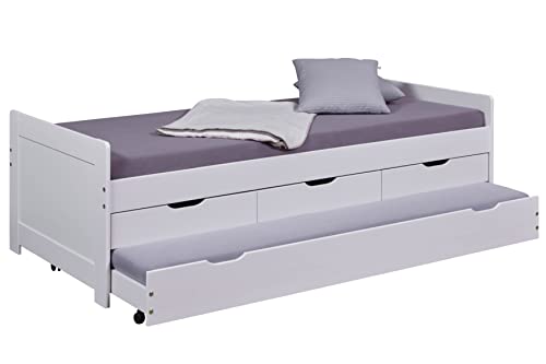 Inter Link - Letto Singolo - Multifunzione - Letto Con Contenitore - Letto Per Bambini - Letto Funzionale - Divano Letto - Pino Massiccio - Rete A Dog