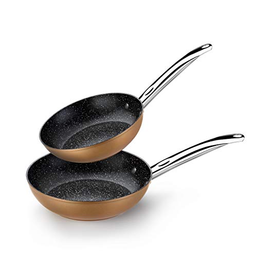 Monix Copper – Set Di 2 Padelle Effetto Rame, 20 – 24 Cm, Alluminio Forgiato Antiaderente Con Particelle Di Titanio, Per Tutti I Tipi Di Cottura, Anch