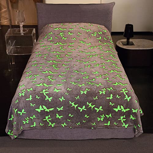 Kanguru Single Bed Glow Coperta Per Letto Singolo, 100% Soffice Microfibra, Farfalle Grigio 130X230 Cm