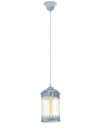 Eglo Lampada A Sospensione Langham, Luce Sospesa, Lanterna Per Soggiorno E Sala Da Pranzo, Illuminazione In Stile Vintage In Metallo Grigio-Blu, Attac