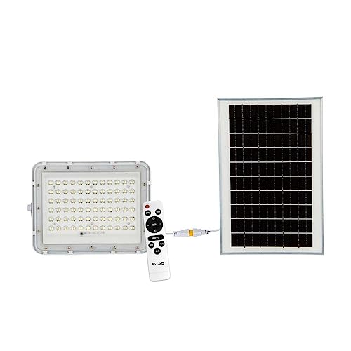 Vt-120W Faro Led Floodlight 15W Ip65 Colore Bianco Con Pannello Solare E Telecomando 4000K