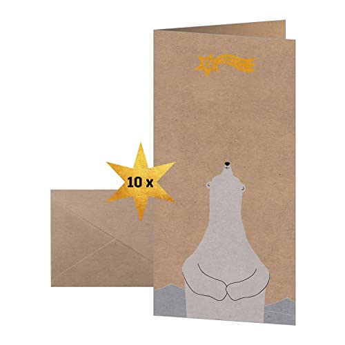Sigel Ds078 Biglietti Natalizi "Polar Bear With Shooting Star", Dl, 10 Biglietti, Facile Da Stampare