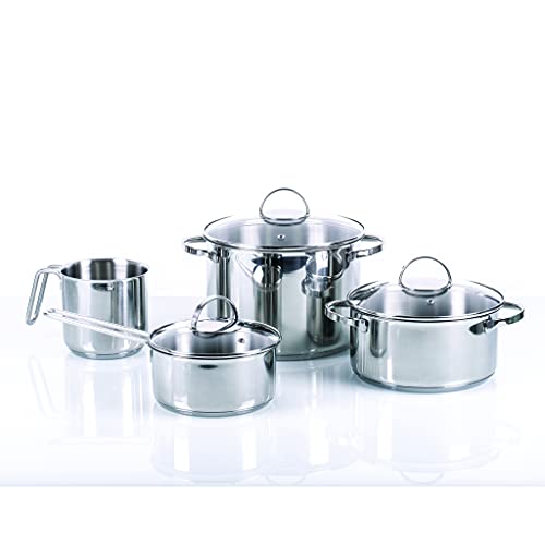 Moneta Allegro Batteria 7 Pz In Acciaio Inox: Pentola 22Cm, Cass. 2 M. 20 Cm, Cass. 1 M. 16 Cm, Bollilatte 12 Cm, Coperchi 16-20-22Cm, Per Ogni Piano