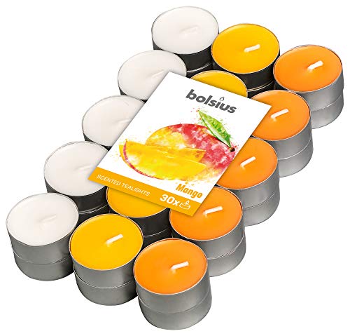 Bolsius Multicolor Tealight Profumate - Fragranza Mango - Set Di 30 Pezzi - 3 Colori - Lunga Durata Di 4 Ore - Candele Decorative - Cera - Senza Fumo