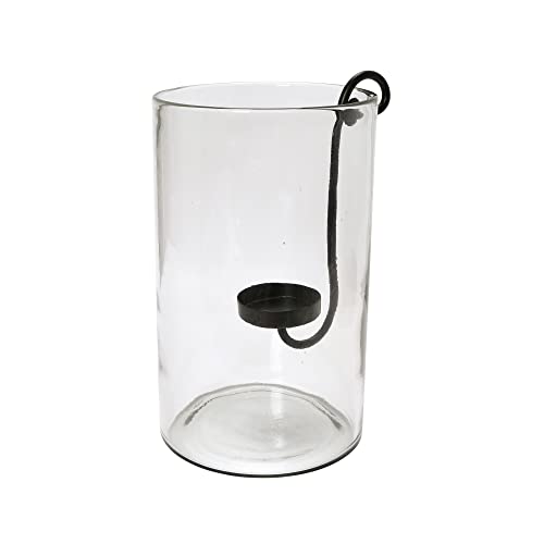 Creative Co-Op Hurricane In Vetro Con Portacandele In Metallo, Portacandele Nero, 20,3 Cm L X 20,3 Cm W X 33 Cm H