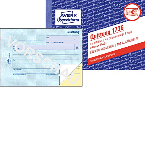Avery Zweckform 1736 - Blocco Per Ricevute, 1 Pezzo, Colore: Bianco