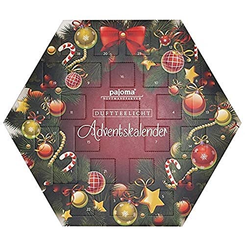 Pajoma - 24 Candele Profumate Tealight, Calendario Dell'Avvento Esagonale, Lumini In 6 Diversi Tipi, Incluso Portalumino