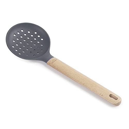 Lacor 68188 - Schiumarola In Silicone Unite Paletta Foratura Professionale, Manico In Legno Di Faggio, Non Dance La Padella, Resistente Alle Alte Temp