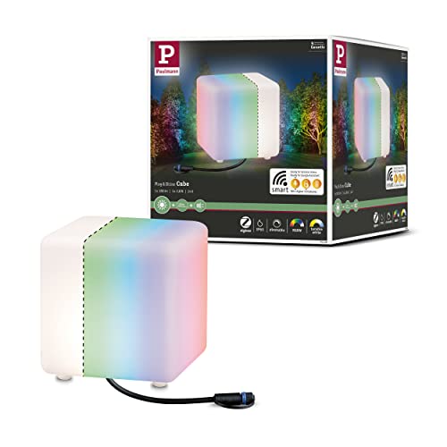 Paulmann 94268 Plug & Shine Led Apparecchio Per Esterni Zigbee Cube Rgbw Incl. 1 Oggetto Luminoso Dimmerabile Da 2,8W Ip67 Bianco 3000K 2.8 W, Piccolo