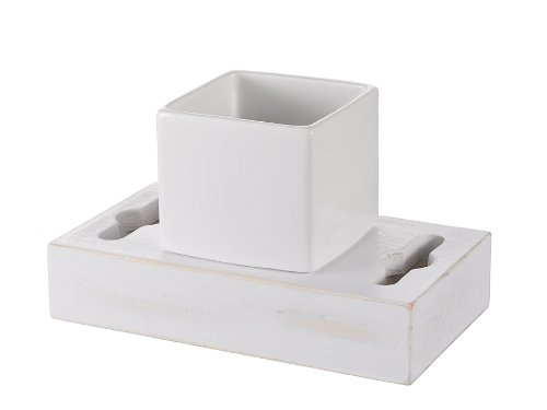Haceka 1127079 - Porta Spazzolini Da Denti In Ceramica Fsc, Colore: Legno, Bianco
