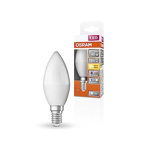 Osram Lampada Led Superstar+ Classic B 40 Fr, Attacco E14, Candela, 4.9W, 470Lm, 2700K, Luce Bianca Calda, Componente Blu E Affaticamento Visivo Notev