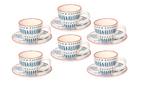 Tognana Metropolis Tirreno, Set 6 Tazze Caffè Con Piattino, Stoneware, Multicolore