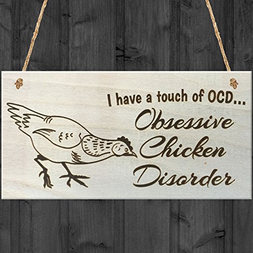 Red Ocean - Targa Di Legno Da Appendere Con Scritta In Lingua Inglese “I Have A Touch Of Ocd; Obsessive Chicken Disorder”