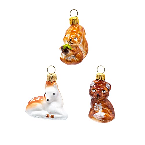 Oberfränkische Glas Set Di 3 Palline Di Natale, Animali Della Foresta