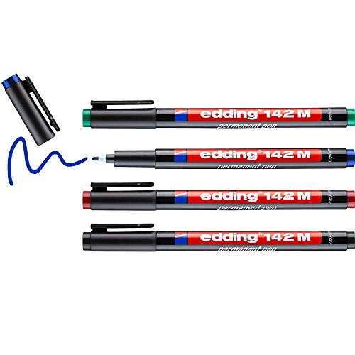Edding E-142 M Permanent Pen Prodotti Per Ufficio, Multicolore, Tratto 1 Mm, 4 Unità