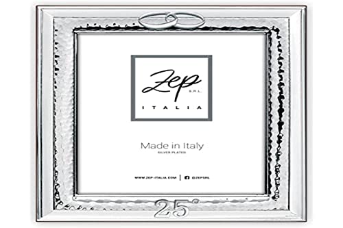 Zep Srl Cornice Pavia Da Tavolo Nozze D'Argento In Silver Plated Per Foto 15X20 Verticale, Placcata Argento Made In Italy