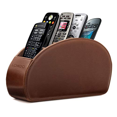Londo Porta Telecomandi Con 5 Scomparti - Per Contenere Telecomandi Di Tv, Stereo, Decoder, Dvd, Blu-Ray - In Pelle Con Fodera Interna In Suede. Adatt