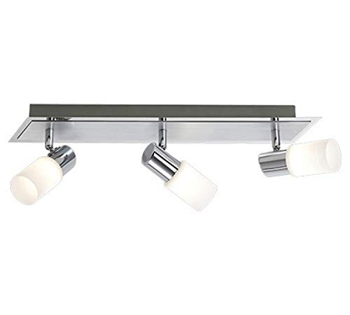 Trio Leuchten Lampada A Barra Con 3 Spot, 50 Cm, Alluminio Trio 821410305 Clapton Faretto Led, 3X4.5 Watt, Cromo/Bianco Spazzolato, 50X7X18.5 Cm Smd 4