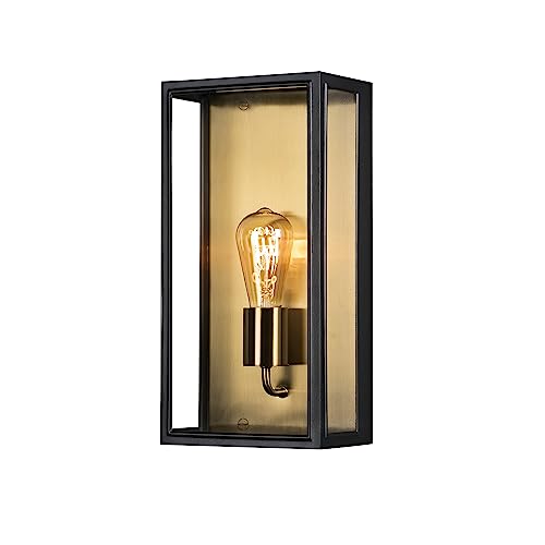 Konstsmide Carpi 7349-758 - Lampada Da Parete Per Esterni, In Acciaio/Vetro Trasparente E27, 20,5 X 12,5 X 40 Cm, Colore: Nero/Ottone