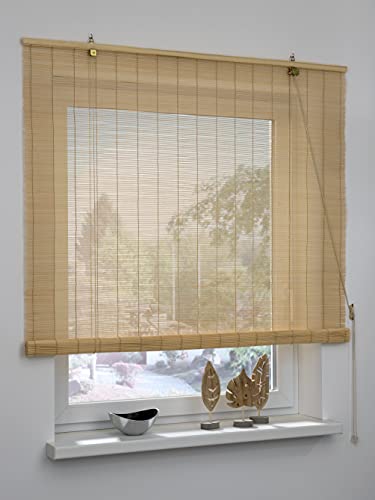 Gardinia Tenda Avvolgibile In Bambù, Montaggio A Soffitto O A Parete, Filtrante, Trasparente, Materiale Di Montaggio Incl., 140 X 160 Cm (Lxh)