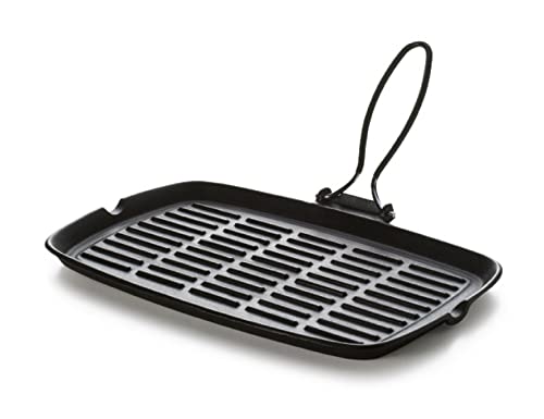 Excelsa Dieta Grill Bistecchiera Rettangolare Con Manico Pieghevole, Ghisa Smaltata, Antiaderente, Nero