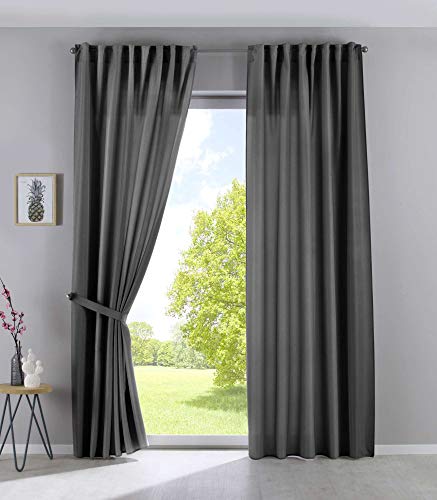 Gardinenbox Cationic Jena 2019037-2 - Set Di 2 Tende Con Passanti Nascosti, 225 X 140 Cm (Altezza X Larghezza), Effetto Lino, Oscuranti, Con Fermatend