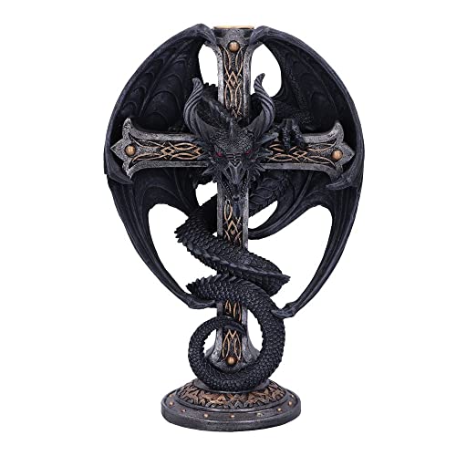 Nemesis Now Portacandele Dark Ember 24,5 Cm, Resina, Nero, Porta Candela Drago, Drago Gotico Intorno Alla Croce, Regalo Drago Gotico, Realizzato In Re