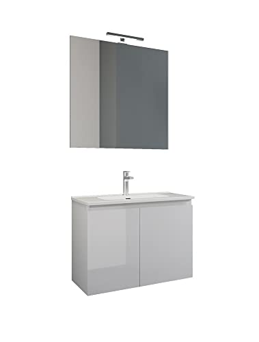 Mama Store Atena2 60, Mobile 2 Ante 60 Cm, Bianco Lucido Laccato, L. 62 X P. 47 X H. 53 Cm
