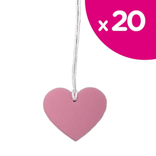 Onli Confezione 20 Cuori In Plastica Colore Rosa Con Filo Per Decorazione Oggetti E Bomboniere, 5 Cm, Pezzi