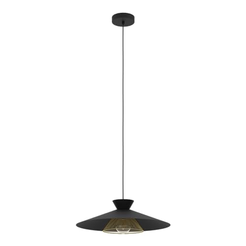 Eglo Grizedale - Lampadario A 1 Luce Per Il Tavolo Da Pranzo, Lampadario Per Sala Da Pranzo In Stile Japandi, Metallo Nero E Ottone, Lampadario Con At