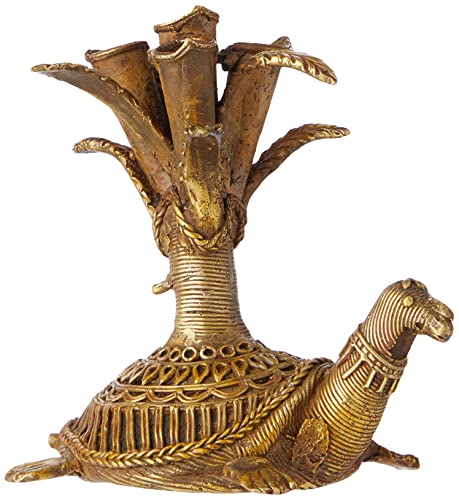 Esotica India Vastu Tartaruga Con Piccolo Supporto Per Candela, Giallo, 15 X 10 X 8 Cm