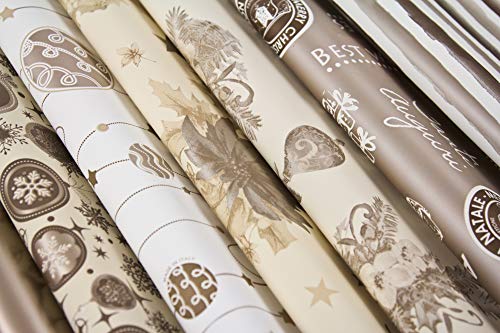 B&P Italia Assortimento Di 10 Fogli Per Pacchi, Carta Da Regalo Alta Qualità In Polipropilene, Platino/Champagne, 70 X 100 Cm
