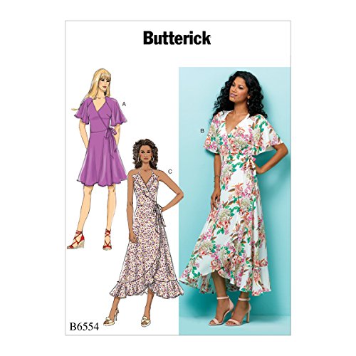 Butterick Patterns 6554 A5 Taglie 6 – 14 'Misses Wrap Vestiti, Tessuti, Multicolore, 17 X 0.5 X 22 Cm