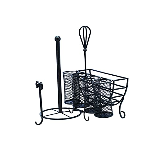 Gourmet Basics By Mikasa Avilla 5176813 - Contenitore Per Piatti E Posate Da Picnic, Con Porta Asciugamani Di Carta, In Lega Di Acciaio, Colore: Nero