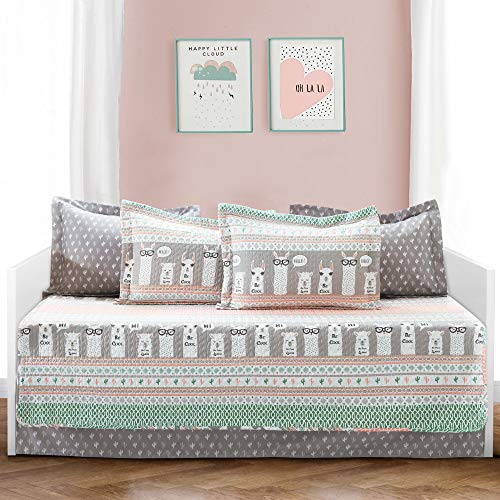 Lush Decor Llama Stripe Daybed - Set Da 6 Pezzi, 39 X 75 Cm, Rosa E Turchese