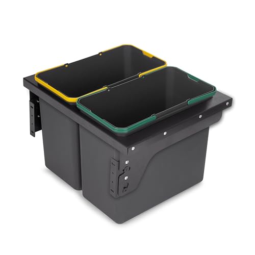 Emuca - Contenitore Per La Raccolta Differenziata Per Cucina Con Fissaggio Laterale, 2X24L, Acciaio E Tecnoplastica, Plastica Grigio Antracite