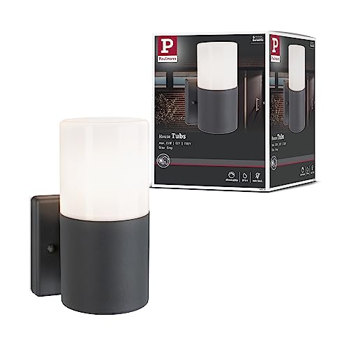 Paulmann 94649 Lampada Per Esterni Lampada Da Parete Tubs Ip44 Rotonda Max. 15 W Grigio Opaco Metallo, Plastica Apparecchio Da Giardino E27