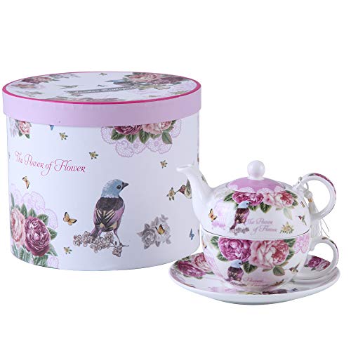 London Boutique Set Di Porcellana Da Tè Per Una Persona Teiera Da Una Tazza E Una Tazza Piattino Stile Vintage Floreali Confezione Regalo