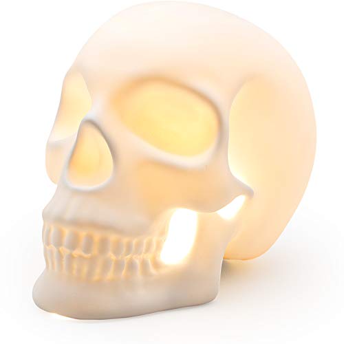 Suck Uk - Lampada A Forma Di Teschio, In Ceramica, Decorazione Domestica Gotica, A Grandezza Naturale Con Teschio E Lampada A Led Usb